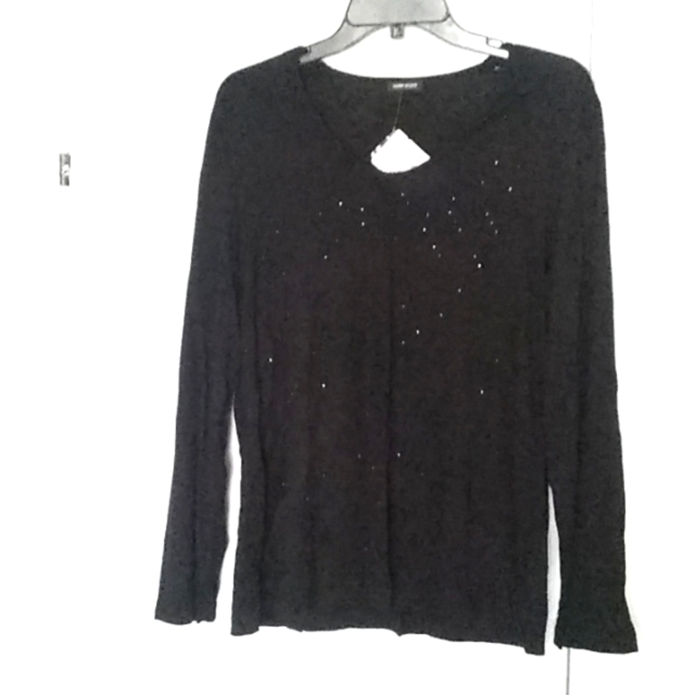 Gerry Weber Black Long Sleeve Cotton Top with Sequins NWT (Size 14)